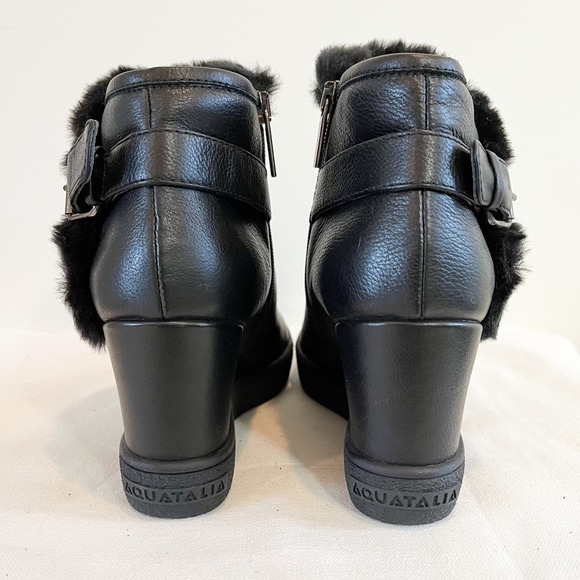 Aquatalia Cameron Black Leather Fur Wedge Ankle Boots Size 7 Women’s - Picture 4 of 15